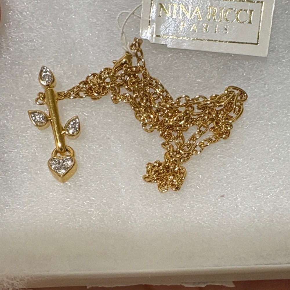Nina Ricci Paris Gold-Tone Crystal Heart Branch Necklace
