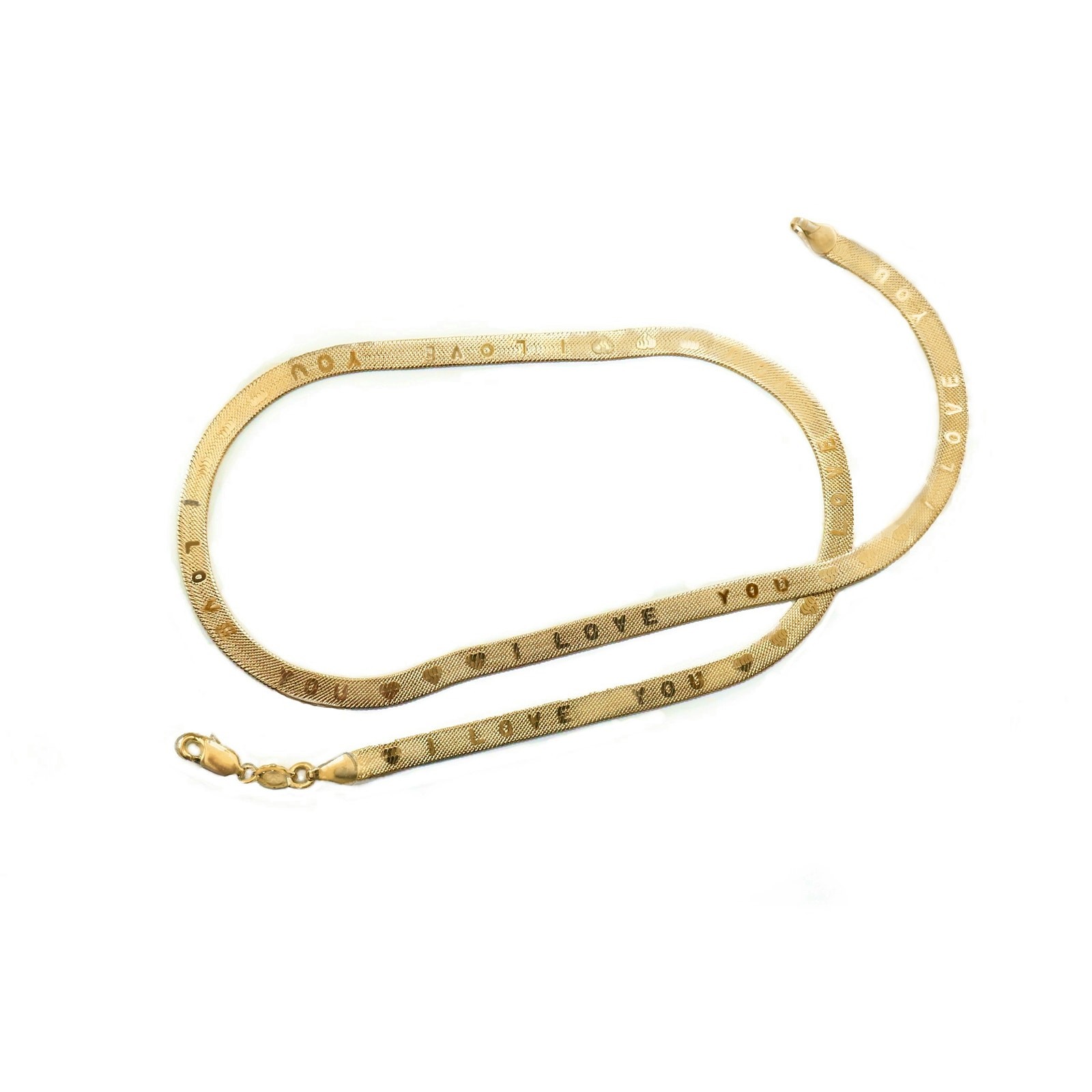 Engraved “I Love You” text Herringbone chain 20 inch 18K Gold Filled Necklace