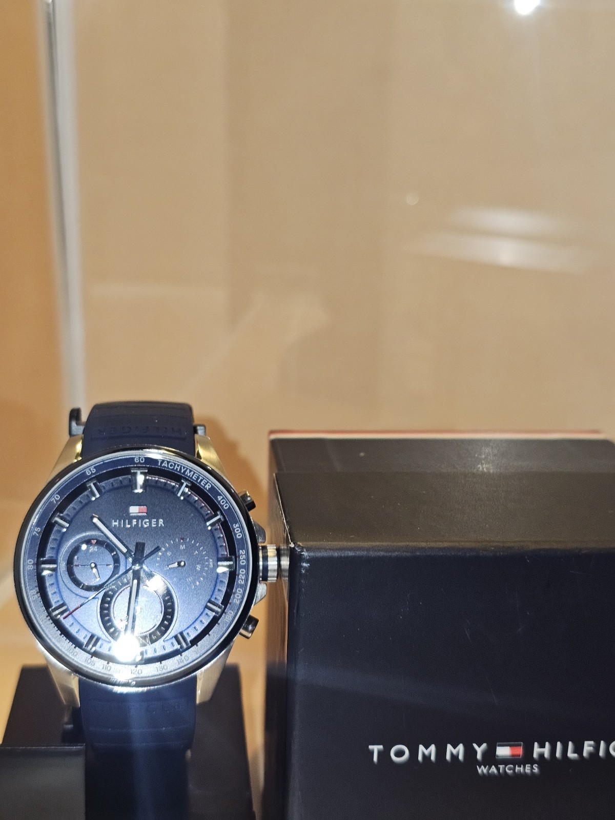 Tommy Hilfiger Men’s Analog Quartz Tachymeter Multi-Dial Blue Strap w/ Box