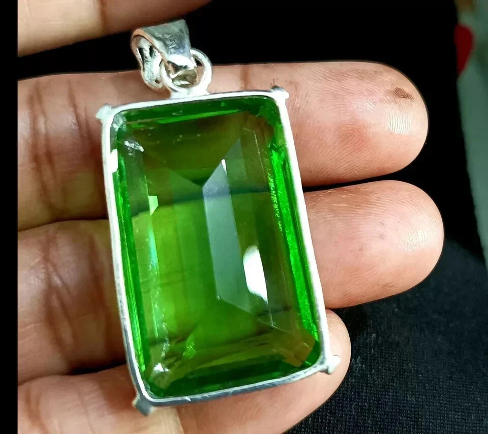 95 Ct+ Natural Certified Green Topaz 925 Solid Silver Pendant Loose Gemstone