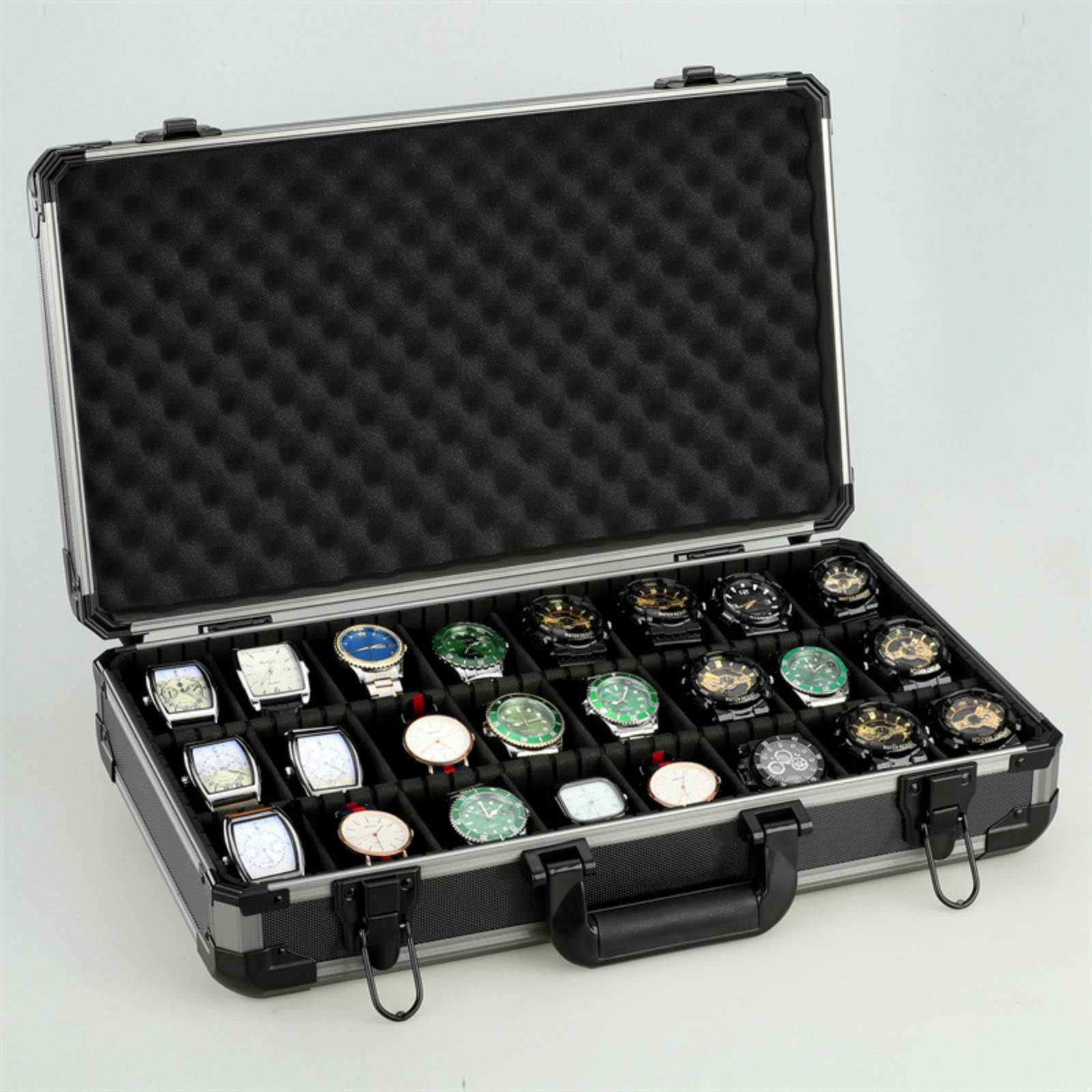 Watch Case for 24/18/10/5/1 Watches Collectors Display Aluminum Black Briefcase
