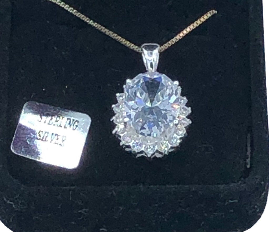 JC 925 Sterling Silver Cz Lab Created Sapphire pendant Necklace