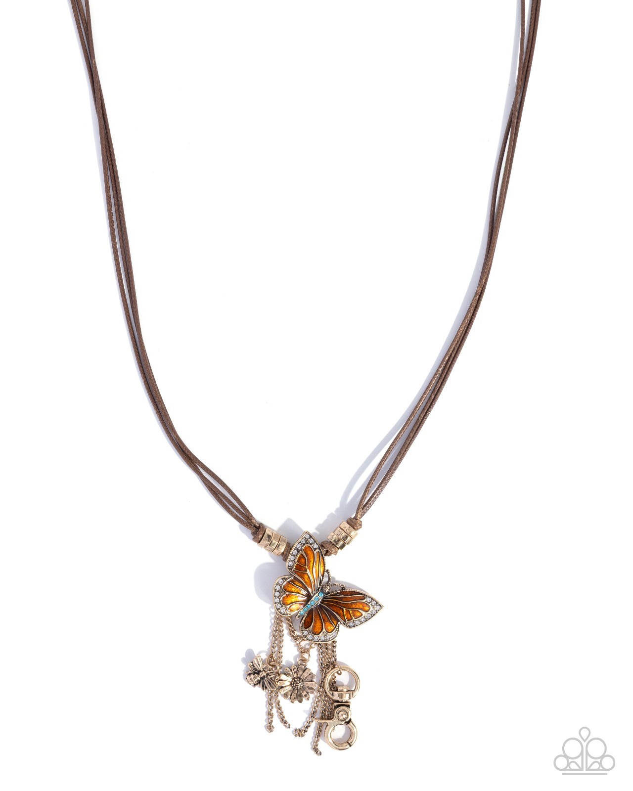 Paparazzi Whimsical World – Orange- Brown Cord – Charms – Rhinestones – Lanyard