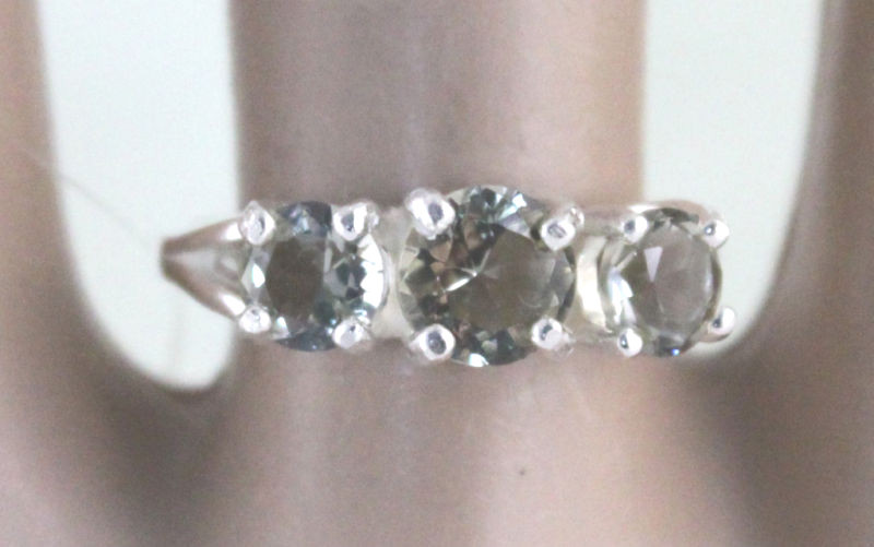 Green Quartz One 6 mm and Two 5 mm 1.45 tcw 3 Stone Ring Sterling Silver Size 7