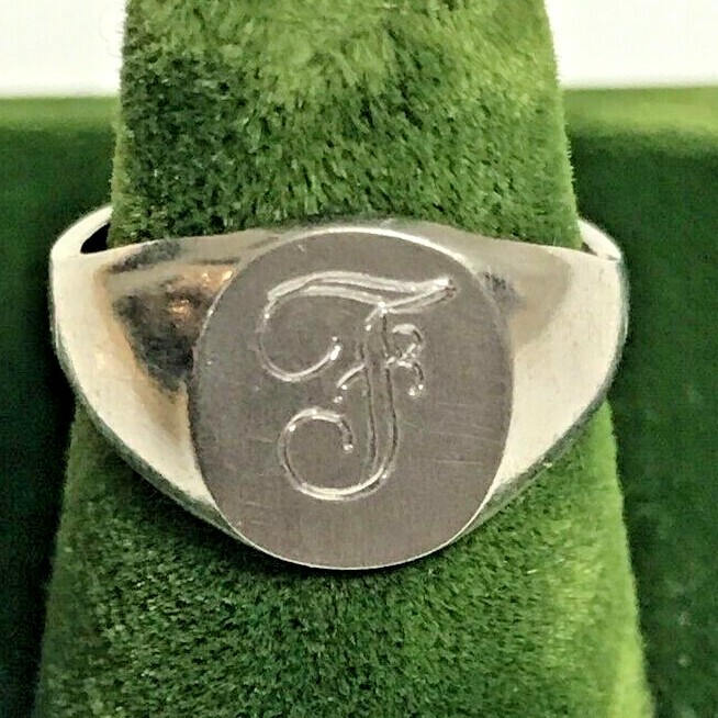 Vintage 10KT Gold Filled Stamped & Engraved Monogram F Ring Size 4 VARGAS Brand