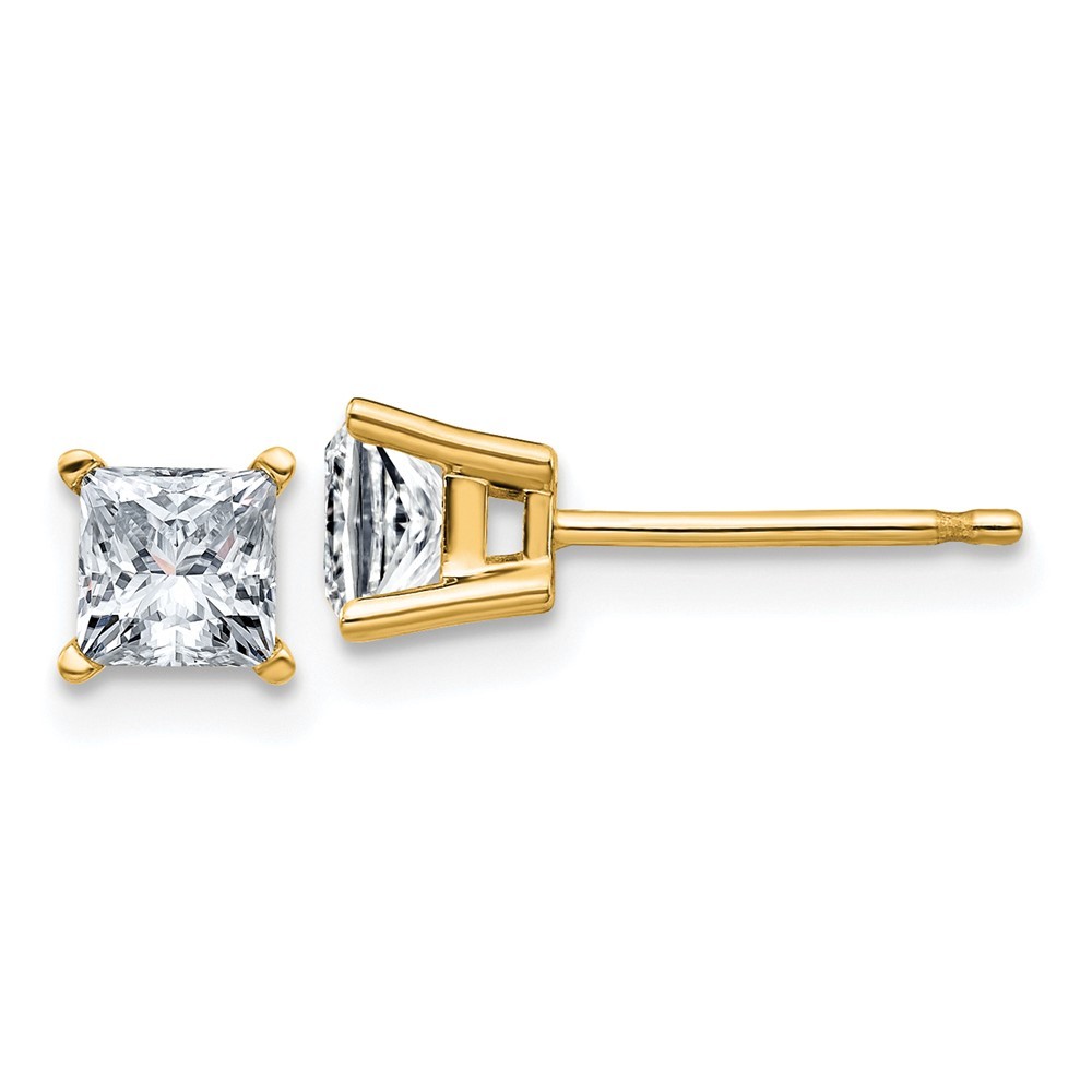 14k Yellow Gold Princess Cut Moissanite Solitaire Stud Earrings L 4mm, w 4mm