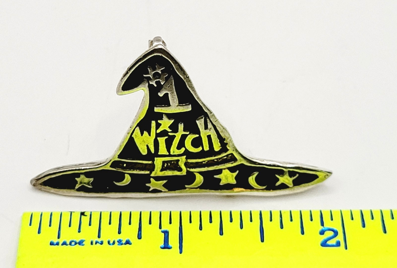 Number 1 Witch Black Witches Hat Metal and Enamel Halloween Vintage Brooch Pin