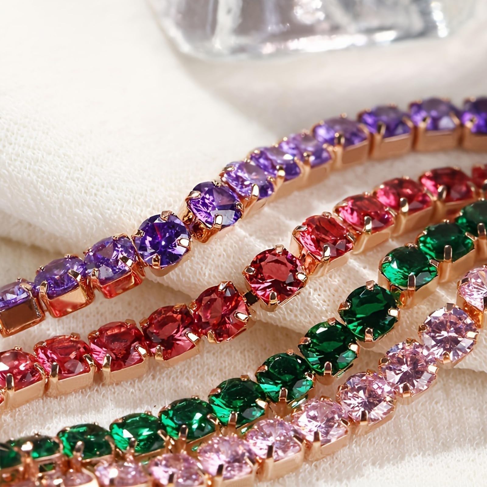 14K Gold Adjustable Tennis Bracelet with Colorful Rhinestones
