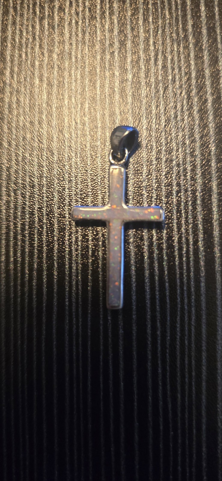 White Lab Opal Cross Pendant Sterling Silver 925 Pretty
