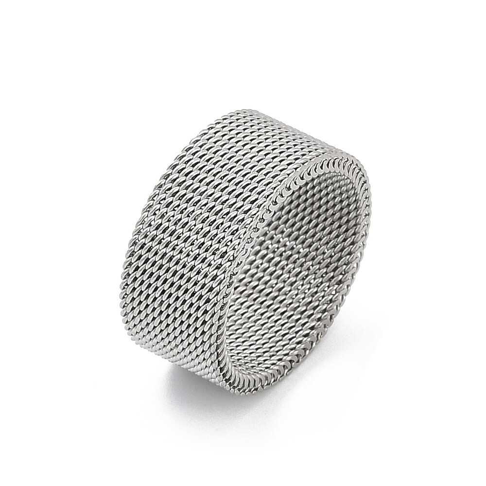 10MM Stainless Steel Braided Mesh Ring Flexible Wide Band Plain Non-Tarnish R64