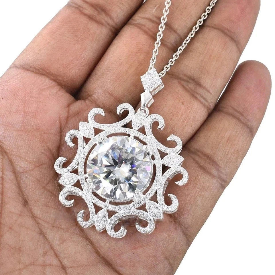 RARE 20.00 Ct White Treated Diamond Solitaire Pendant-FREE Diamond Studs !