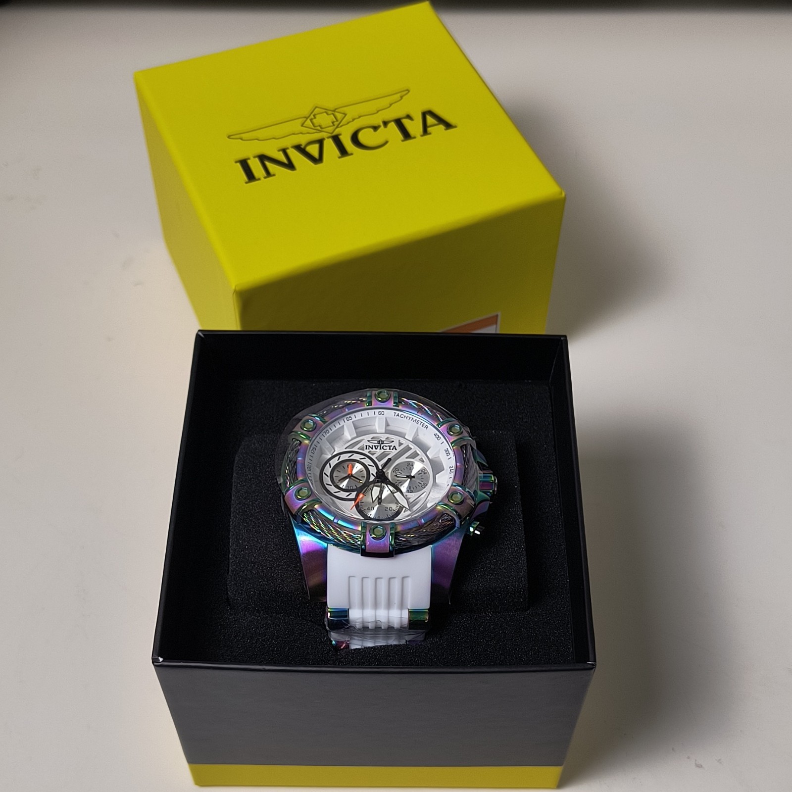 Invicta Bolt Girdex Iridescent White Silicone Band 52 MM Chronograph