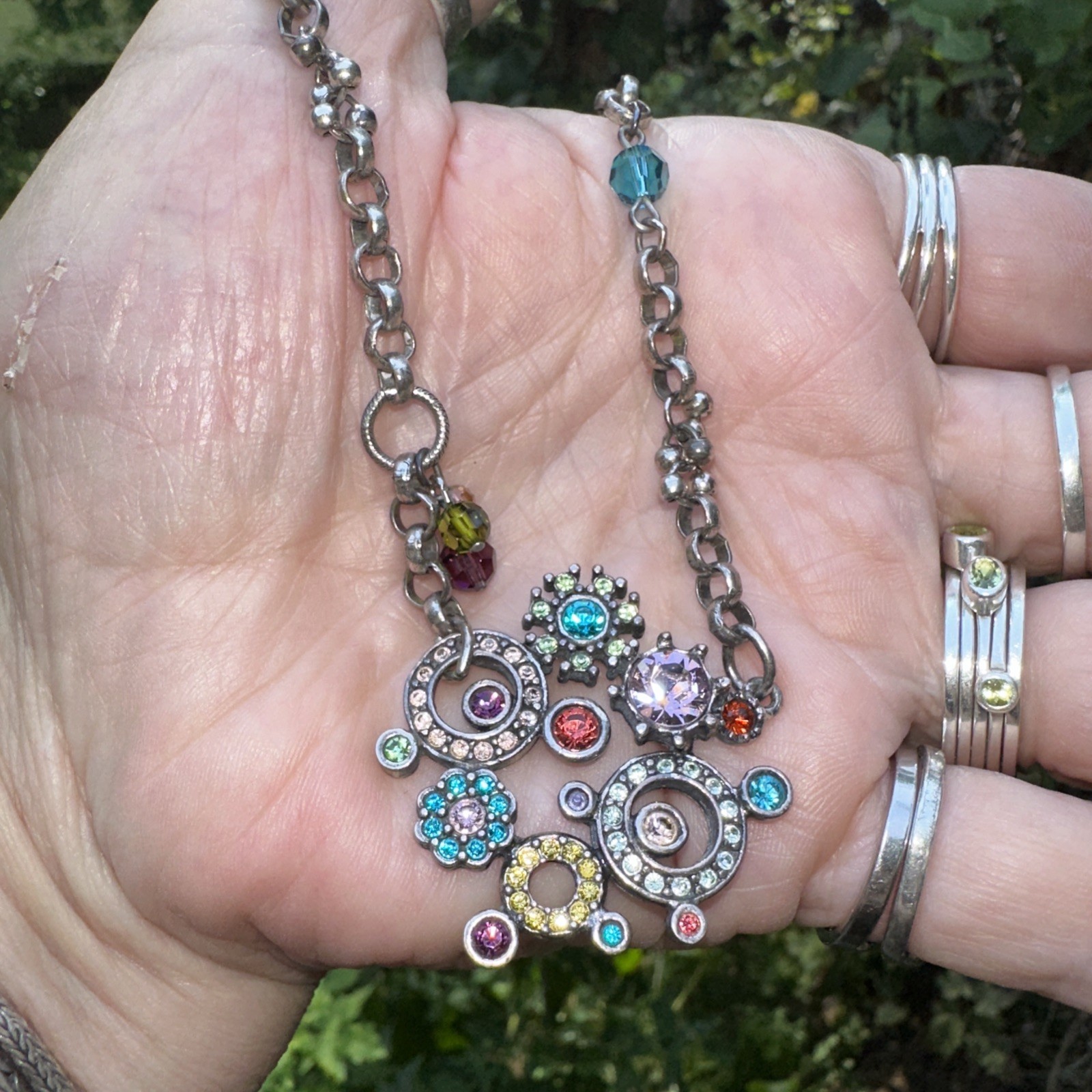 !UNIQUE! Patricia Locke Multi Color Silver Cluster Necklace 2005 19” A#1 Chain!