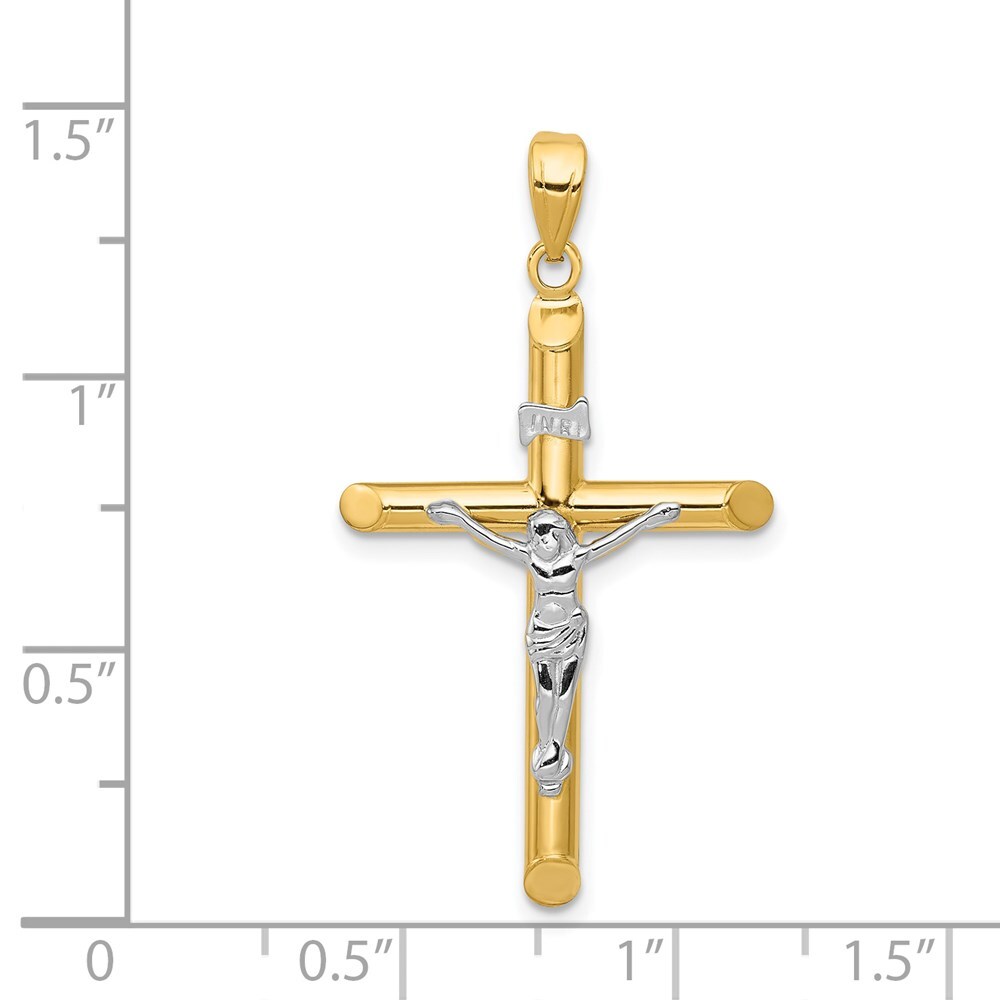 14K Yellow & White Gold Hollow Latin Crucifix Pendant K4326