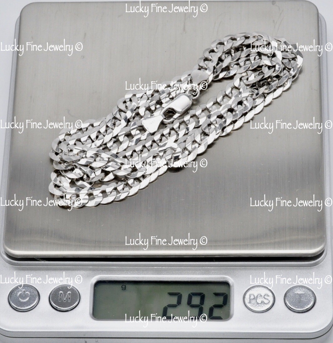 Real 14k White gold Miami Curb chain necklace 20-24 inches 6.50 mm