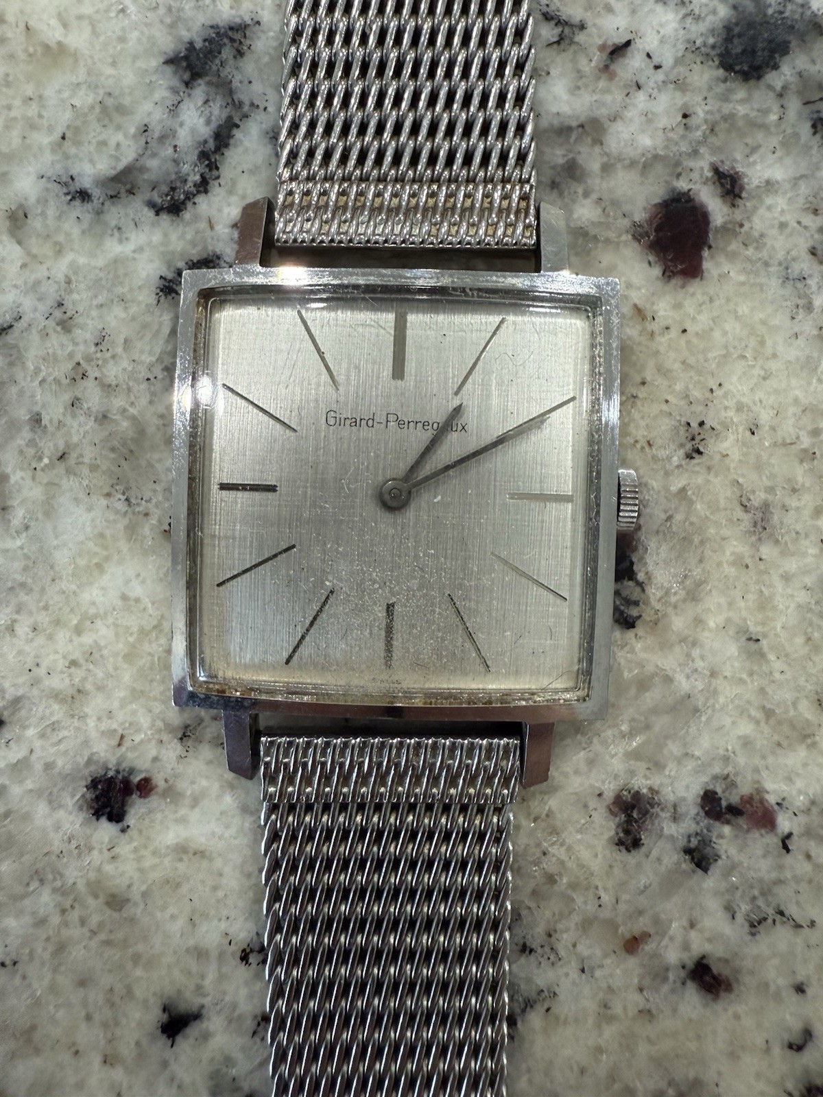 Rare 1960s Girard Perregaux 29mm Tank 17J S.Steel Manual Wind Watch W/Box