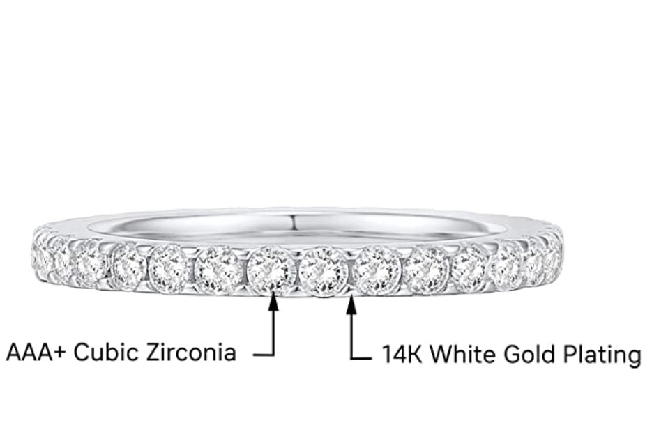 White Gold Plated Woman Girl Eternity Infinity Tennis Forever Love CZ Ring PE24