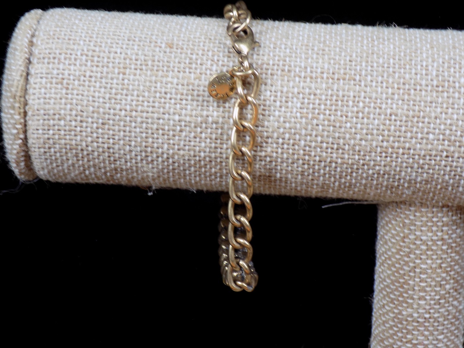 Vintage J Crew Bracelet Gold Tone Curved Bar White Colorless Rhinestones 6.5″