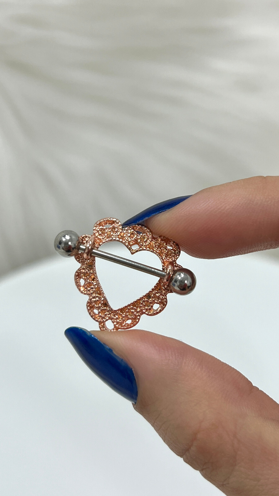 Nipple rings Barbells surgical steel Heart rose gold design Sold as a pair
