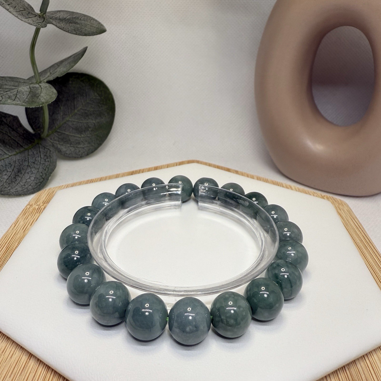 Blue Water Jadeite Bead Bracelet 10.2MM