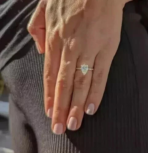 2.90 Ct Pear Cut White Moissanite Engagement Wedding Ring 14K Yellow Gold FN