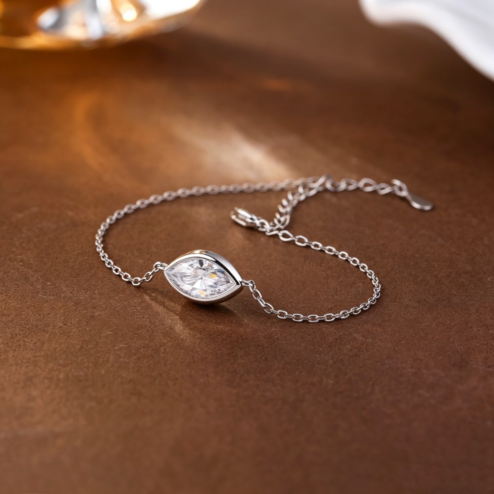1/2ct Marquise Cut Real Moissanite Bracelet Women Gift 925 Sterling Silver Chain