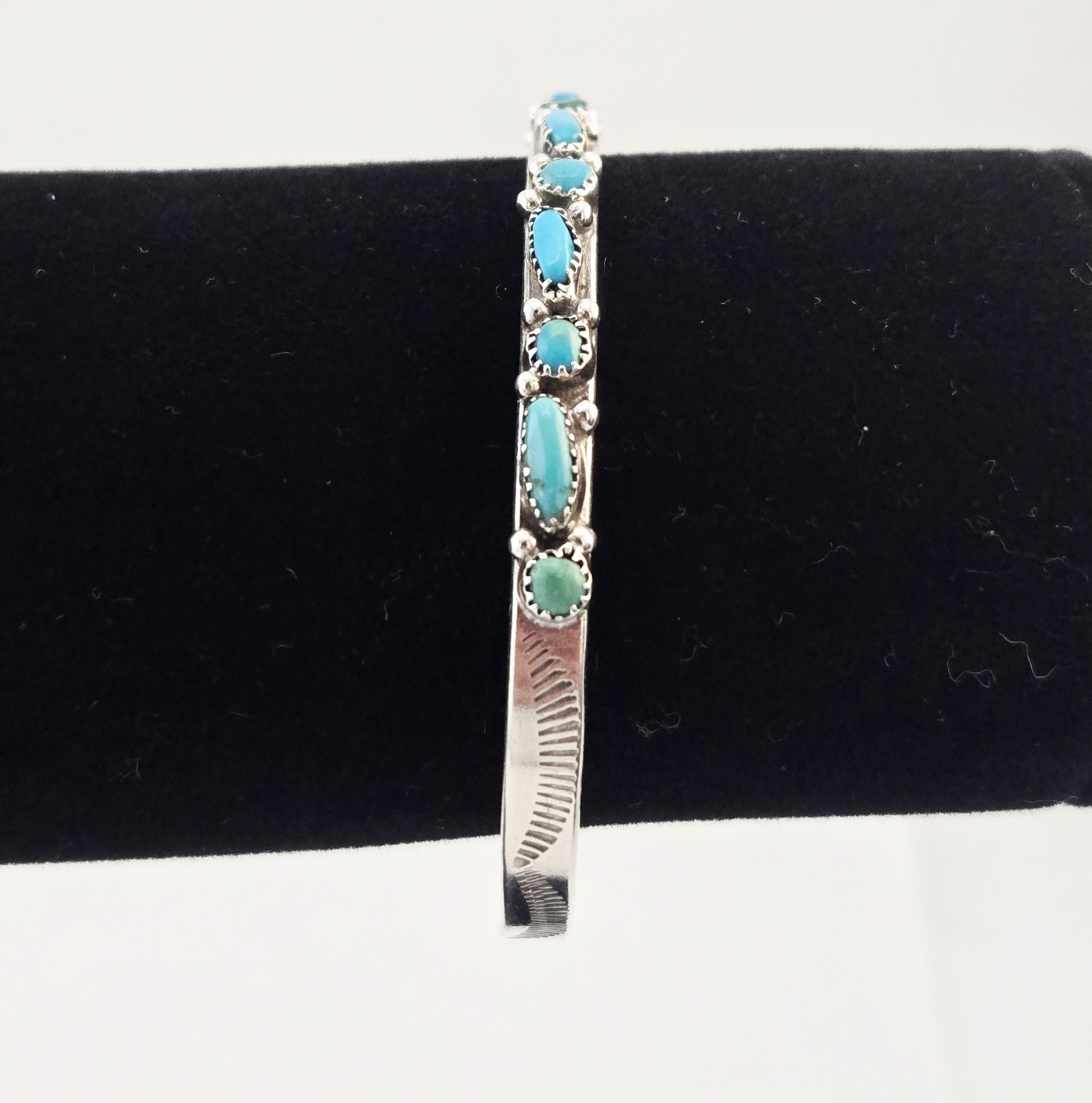 VTG Native Zuni Green Blue Turquoise Cabochon Sterling Silver 6″ Cuff Bracelet