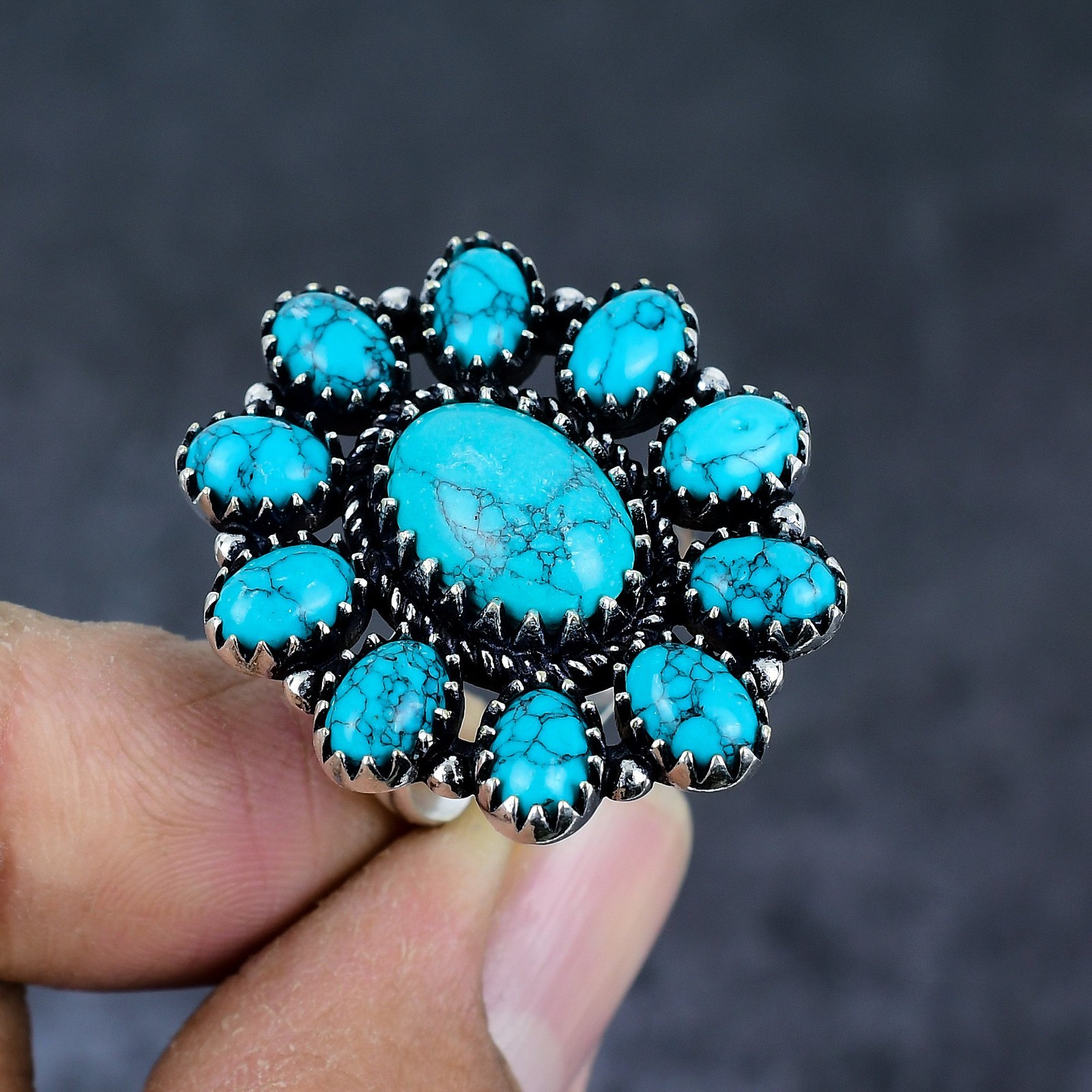Santa Rosa Turquoise Gemstone 925 Sterling Silver Jewelry Ring Size 9.5 E256