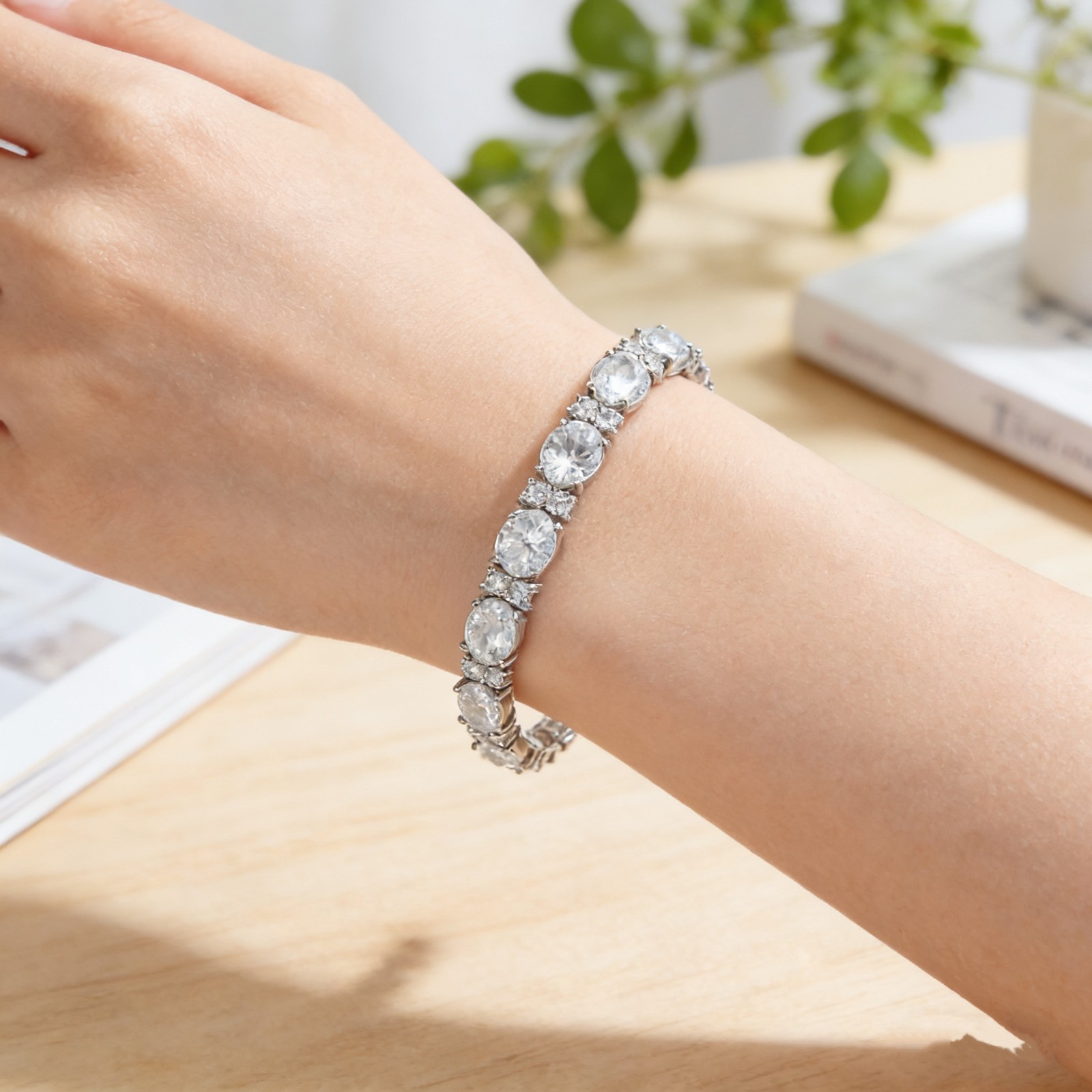 6*8mm Oval Cut Real Moissanite Tennis Bracelet Women 925 Sterling Silver Chain