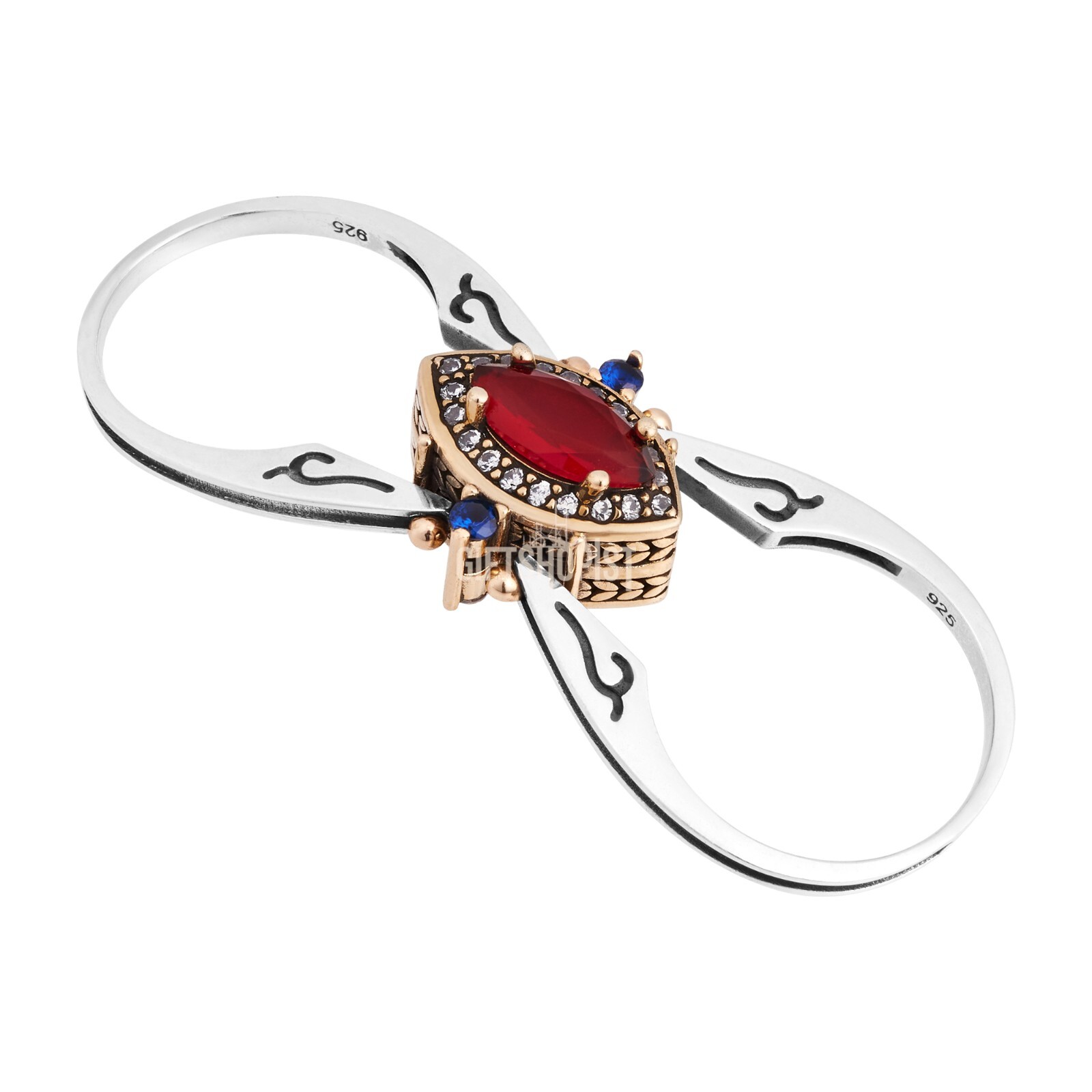 Turkish Reversible Marquise Sapphire Ruby Topaz 925 Sterling Silver Ring Size