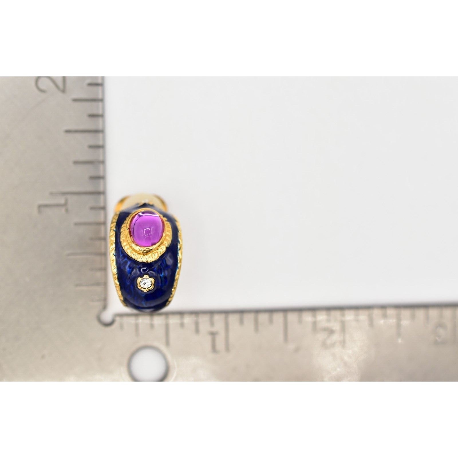 Nat Landau Hyman Vintage Cabochon Clip On Earrings Navy Blue Gold Signed BinBF