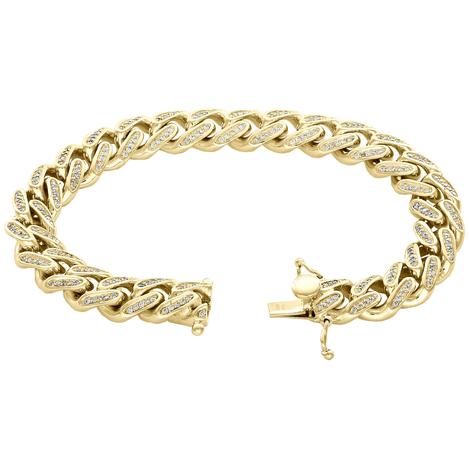 10K Yellow Gold 11.35mm Solid Miami Cuban Link Diamond Bracelet 8.50″ | 2.10 CT.