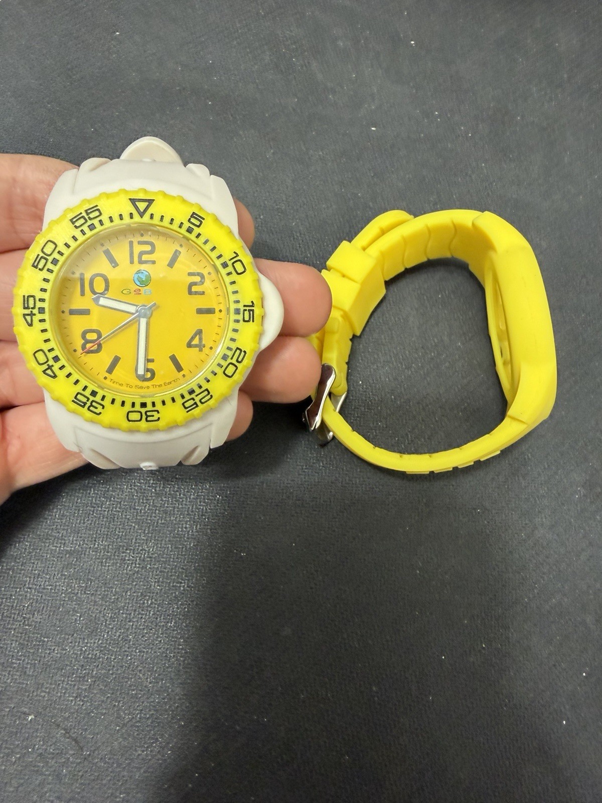 GEBO Time To Save The Earth Watch – 2 Straps Yellow & White – Old Stock