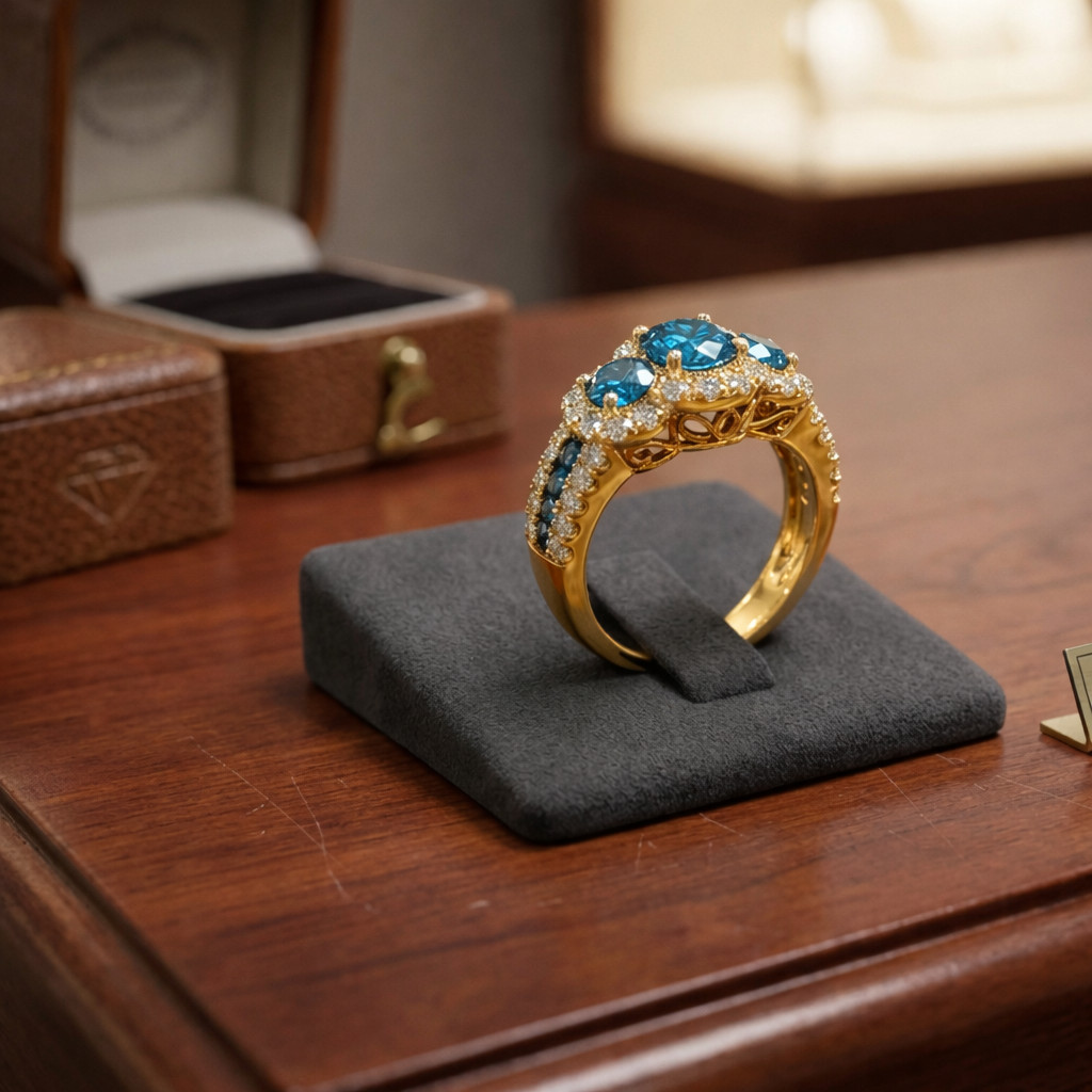 Round Natural Topaz & Diamond Engagement Gift Ring 14k Yellow Gold (Import Free)