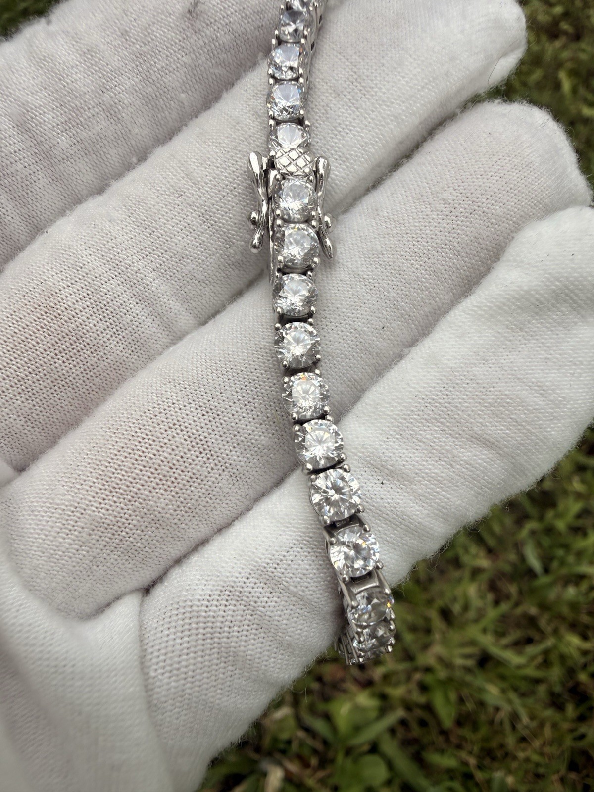 925 Sterling Silver CZ Tennis Bracelet 8.5” Cubic Zirconia Box Clasp Vintage