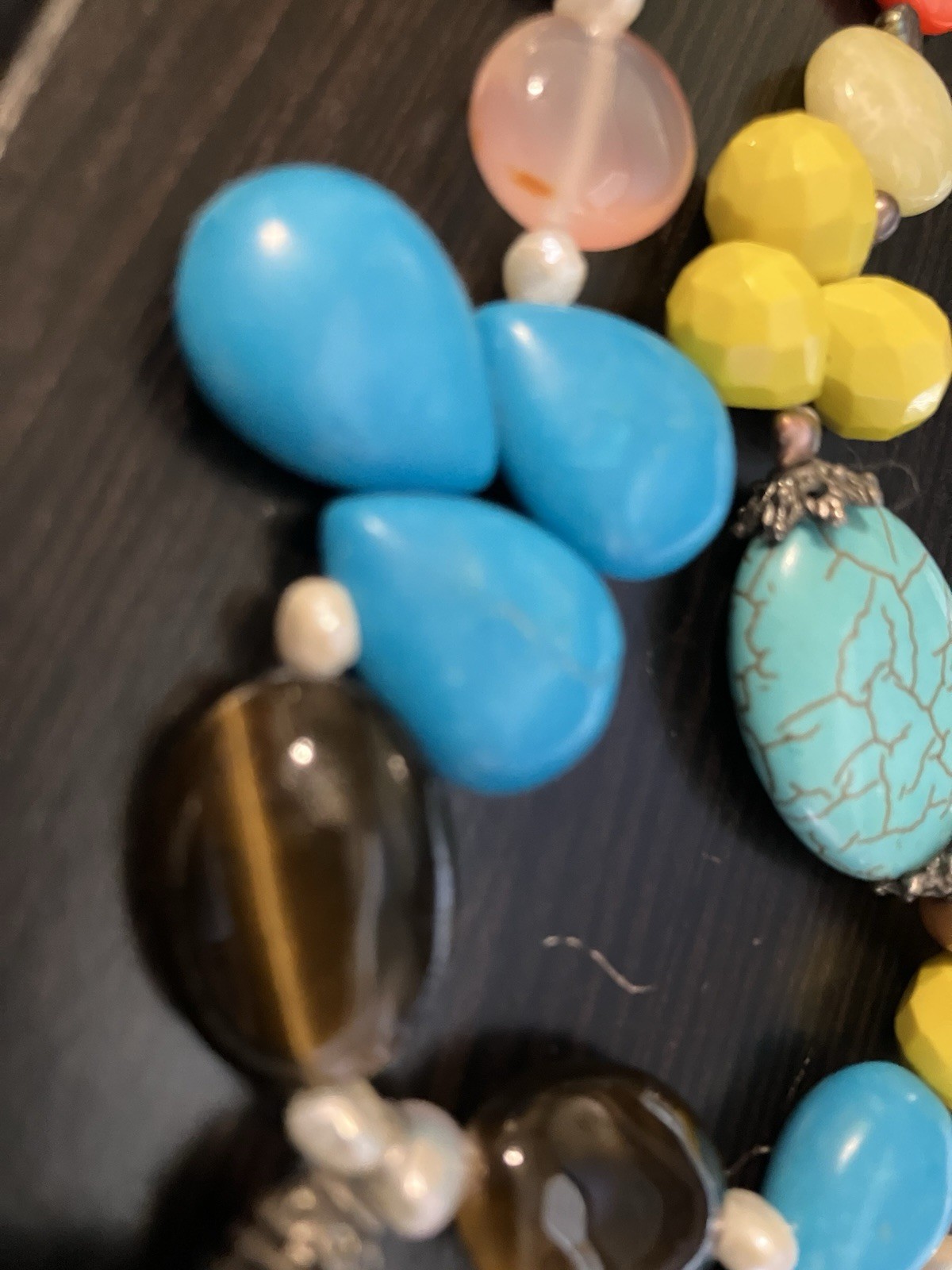 Lovely Faux Turquoise & Semi-Precious Colorful Gemstones Multi-Strand Necklace