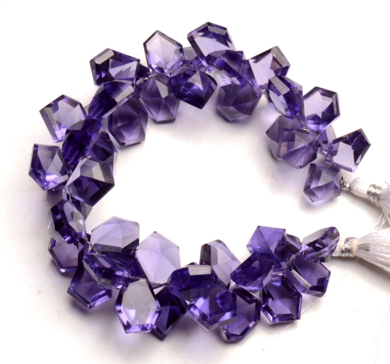 Iolite Color Quartz 11 to 13 mm Size Faceted Stone Side Drill Beads 7″ Strand