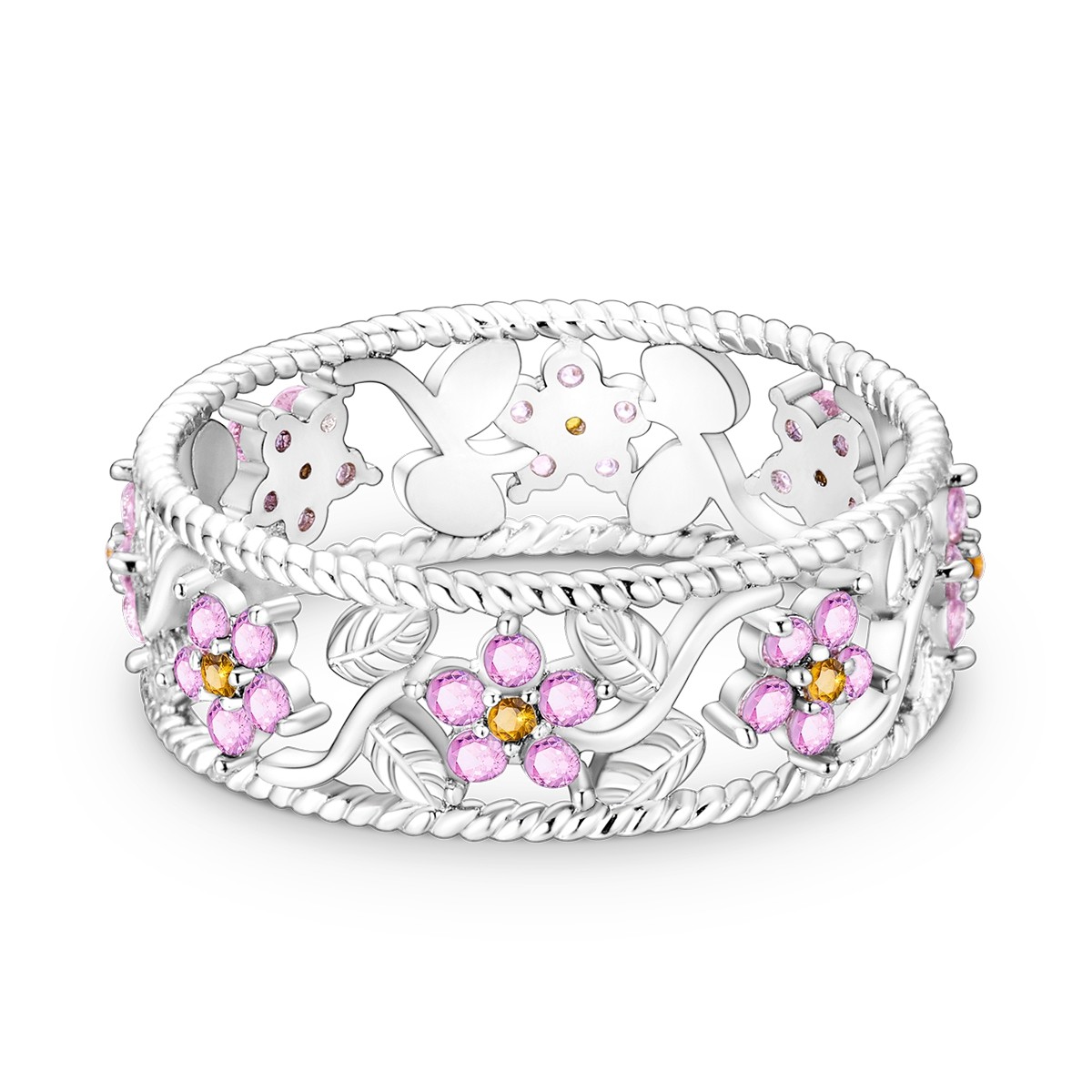 LAZA Original 925 Sterling Silver Pink CZ Flowers Finger Ring for Women Jewelry