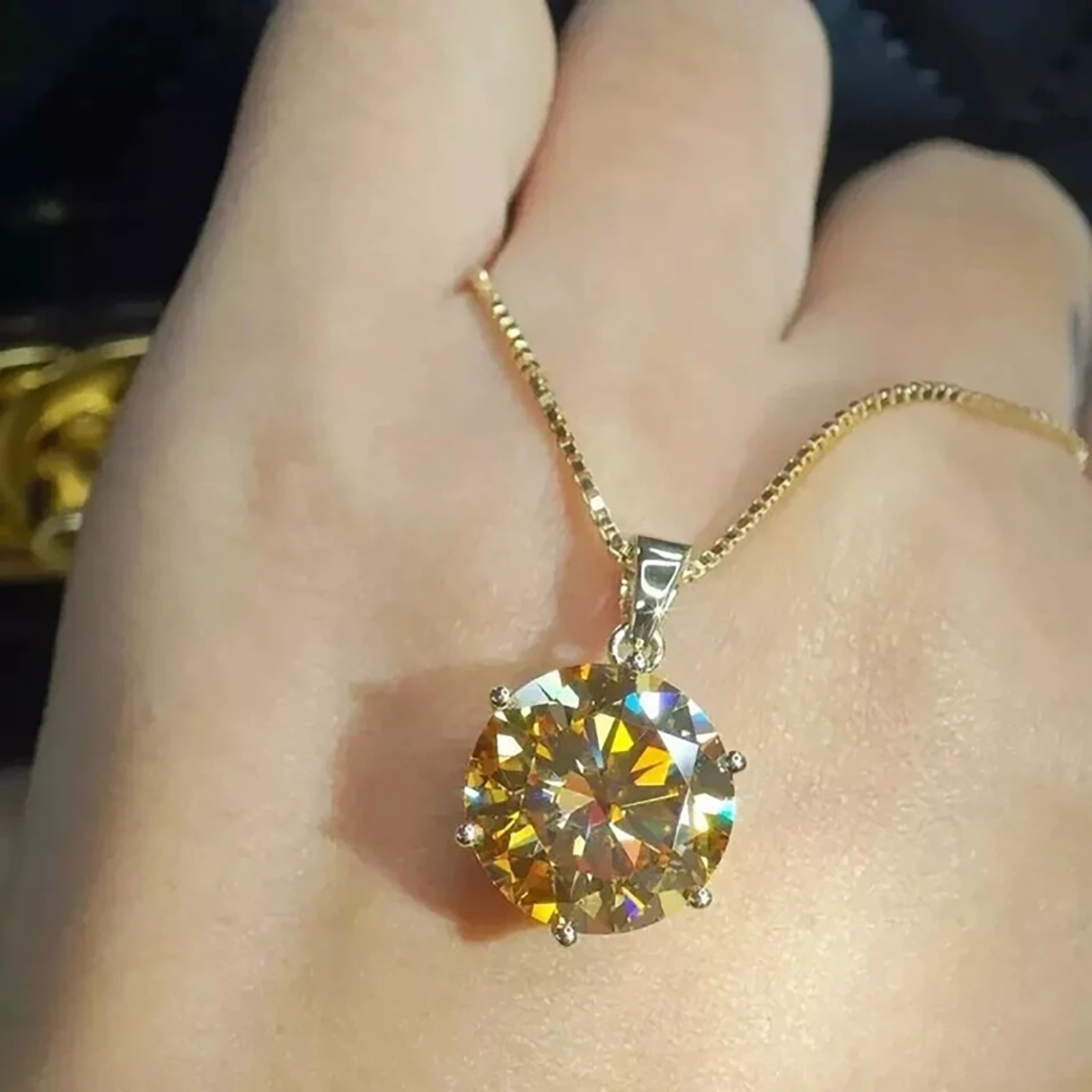 3.54 Cts. Round Shape Yellow Diamond Pendant In 925 Silver – Tariff Free