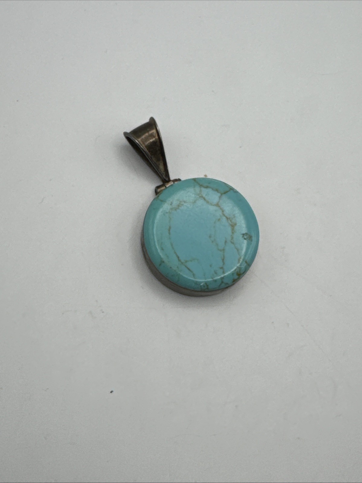 Sterling Silver Mexico Round Turquoise Pendant J26