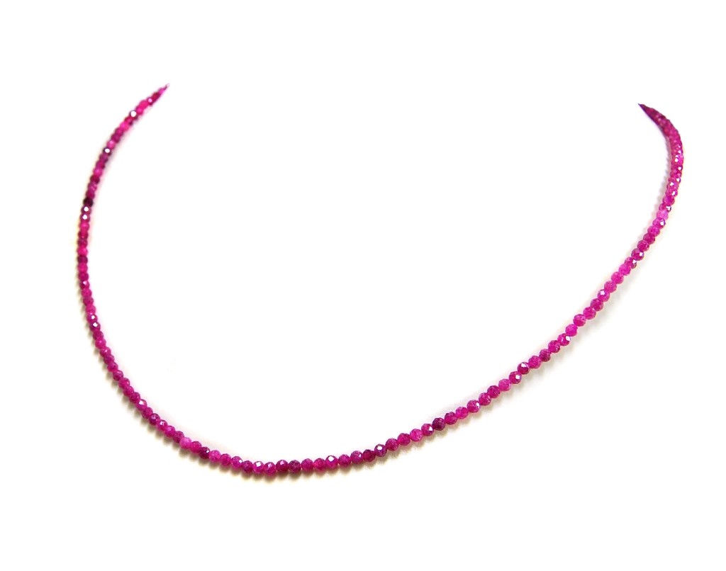 Ruby Faceted Ball Shape Gemstone Necklace Ø-3mm 925 Silver Clasp