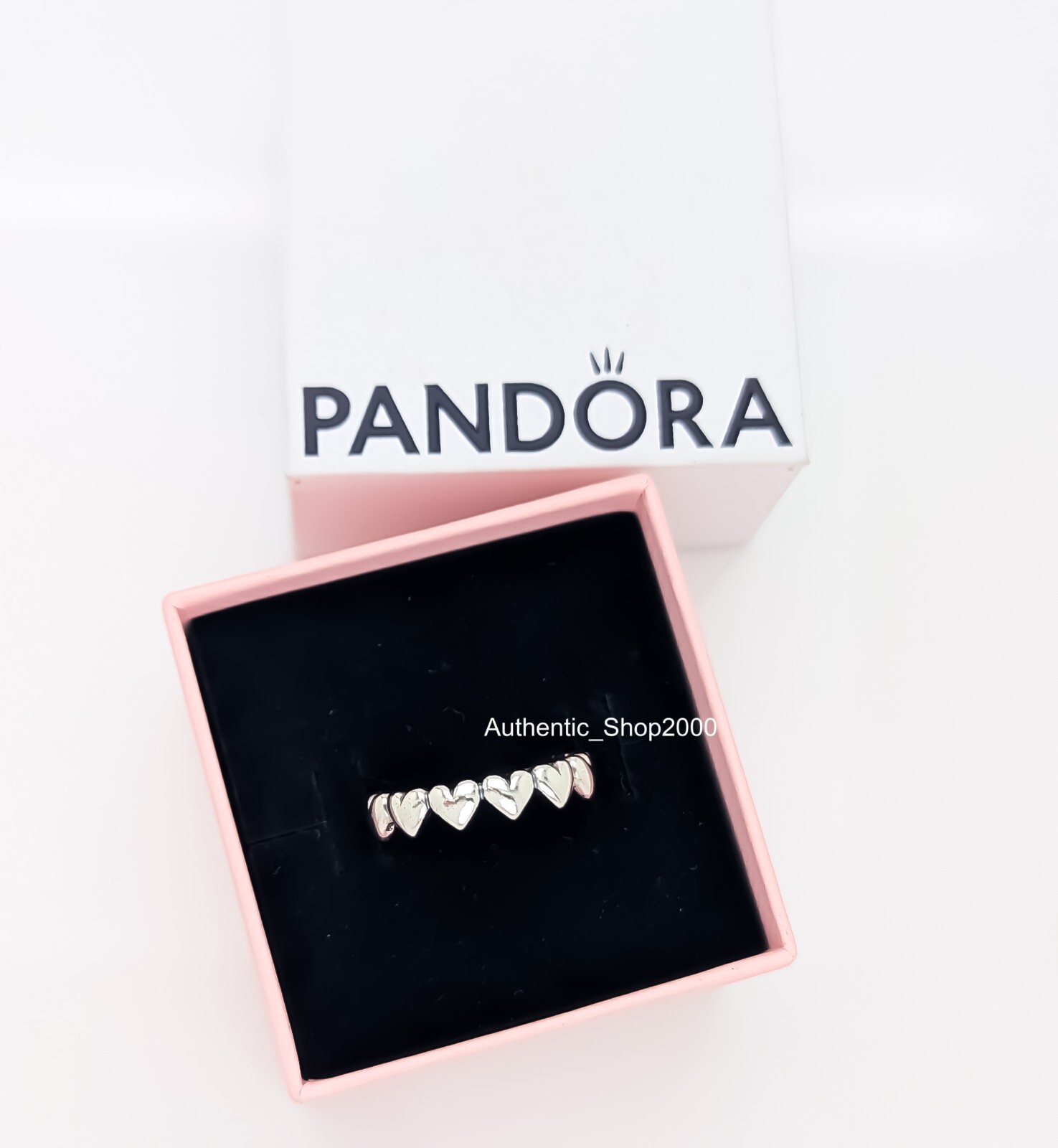 New 100% Authentic PANDORA 925 Ale Silver Be Love Row of Hearts Ring 193427C00
