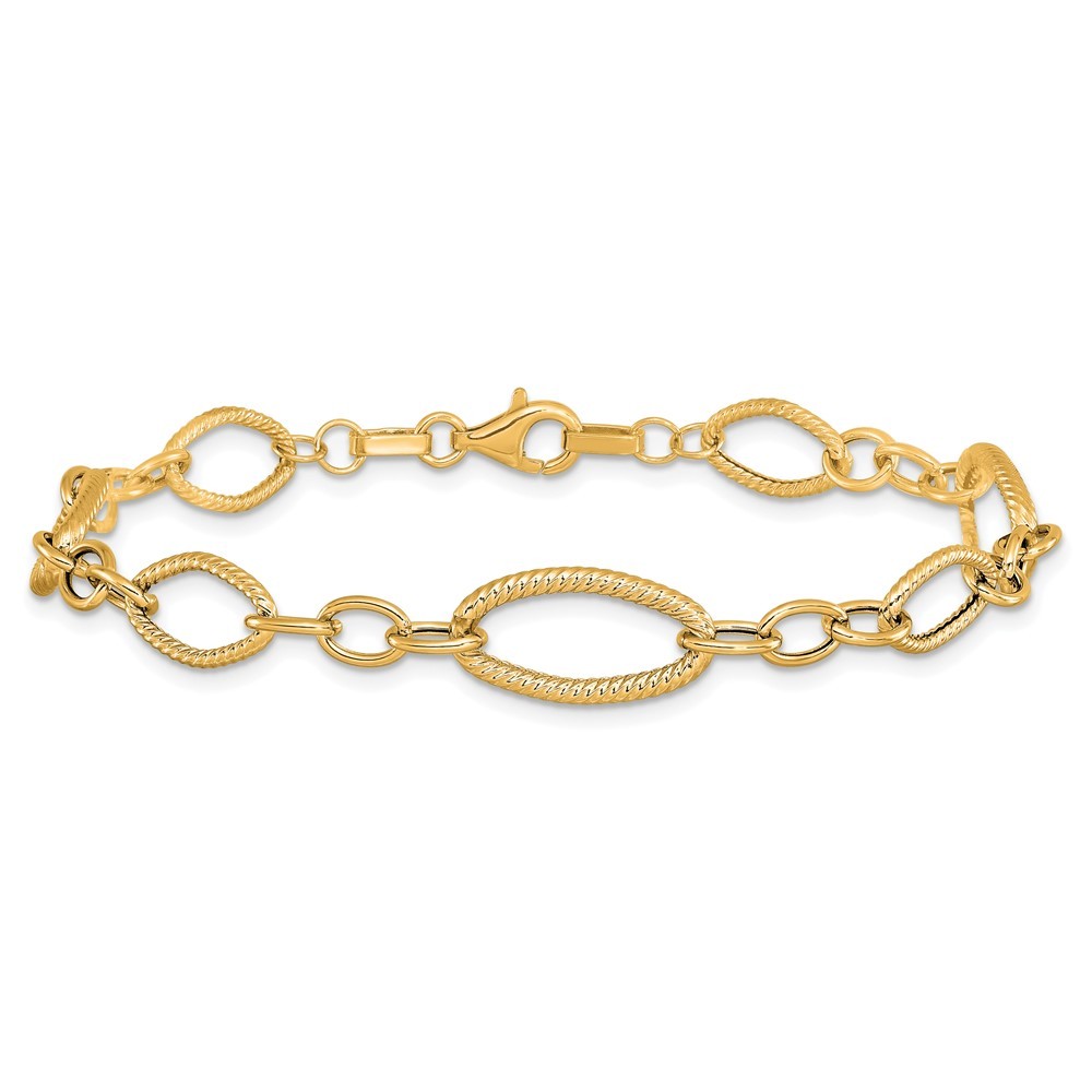 14K Polished and Textured 9.0mm Link 7.5 inch Bracelet