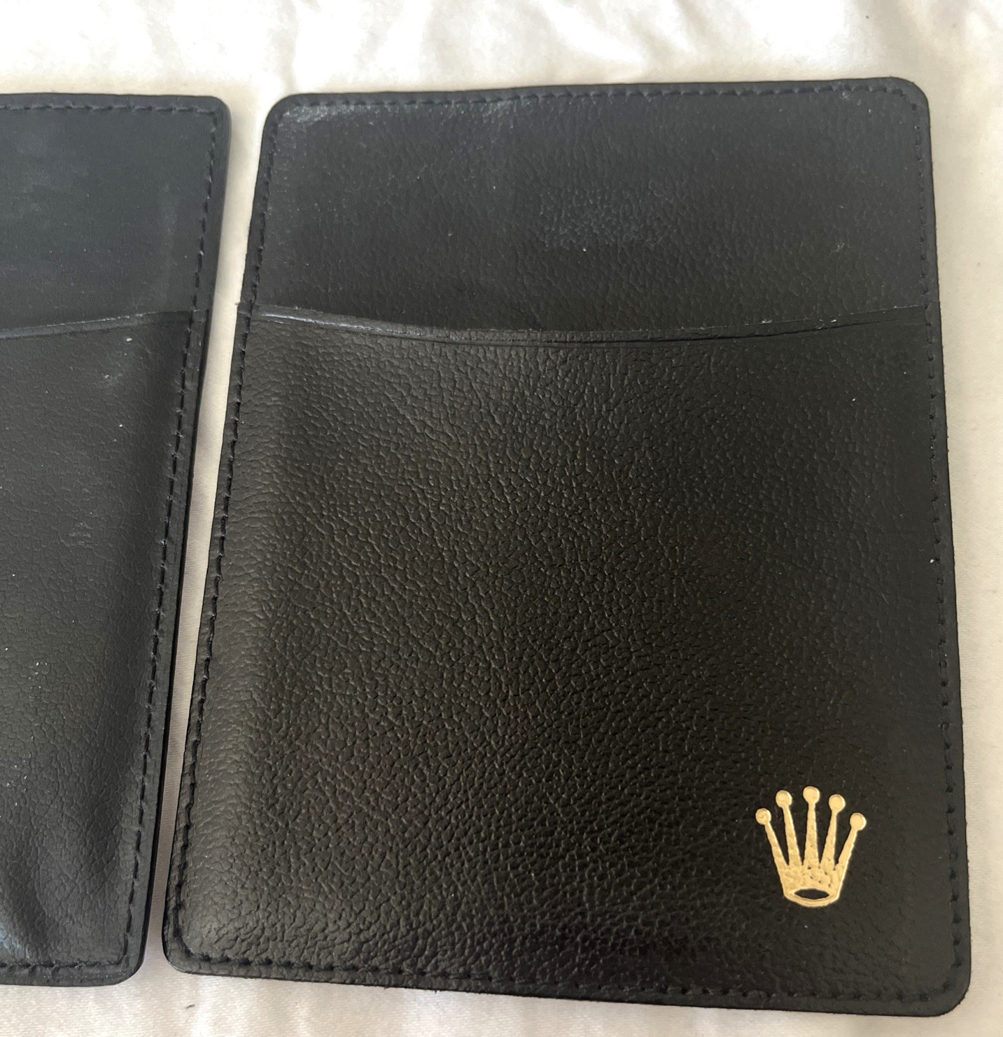 Rolex (2) Card Holder Folder Sleeve Black Leather Vintage Authentic
