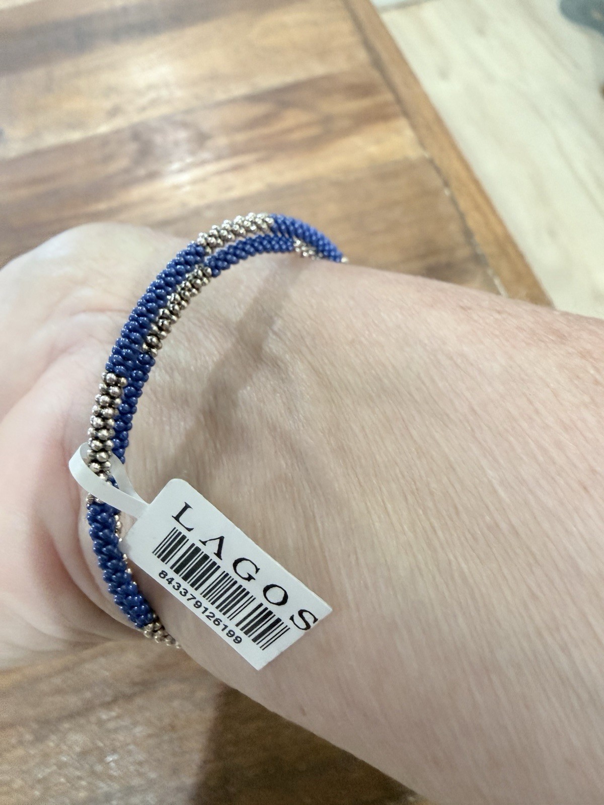 LAGOS Signed Blue & Silver Multi-Strand Beaded Bracelet Hook Closure