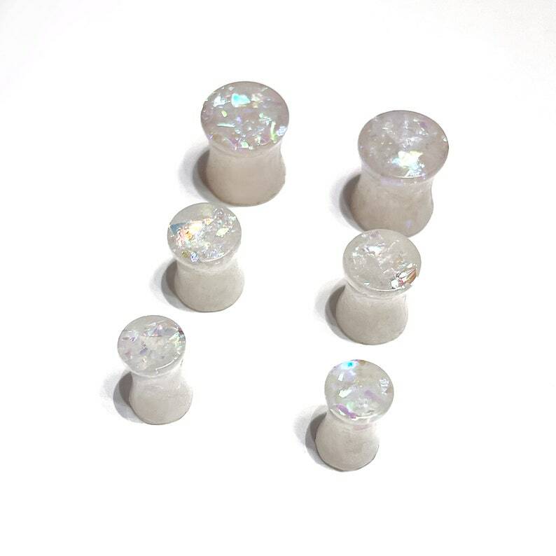 Size (2g, 0g, 00g) 6mm, 8mm, 10mm, Opal, Ear Gauges, Ear Plugs, Double Flare