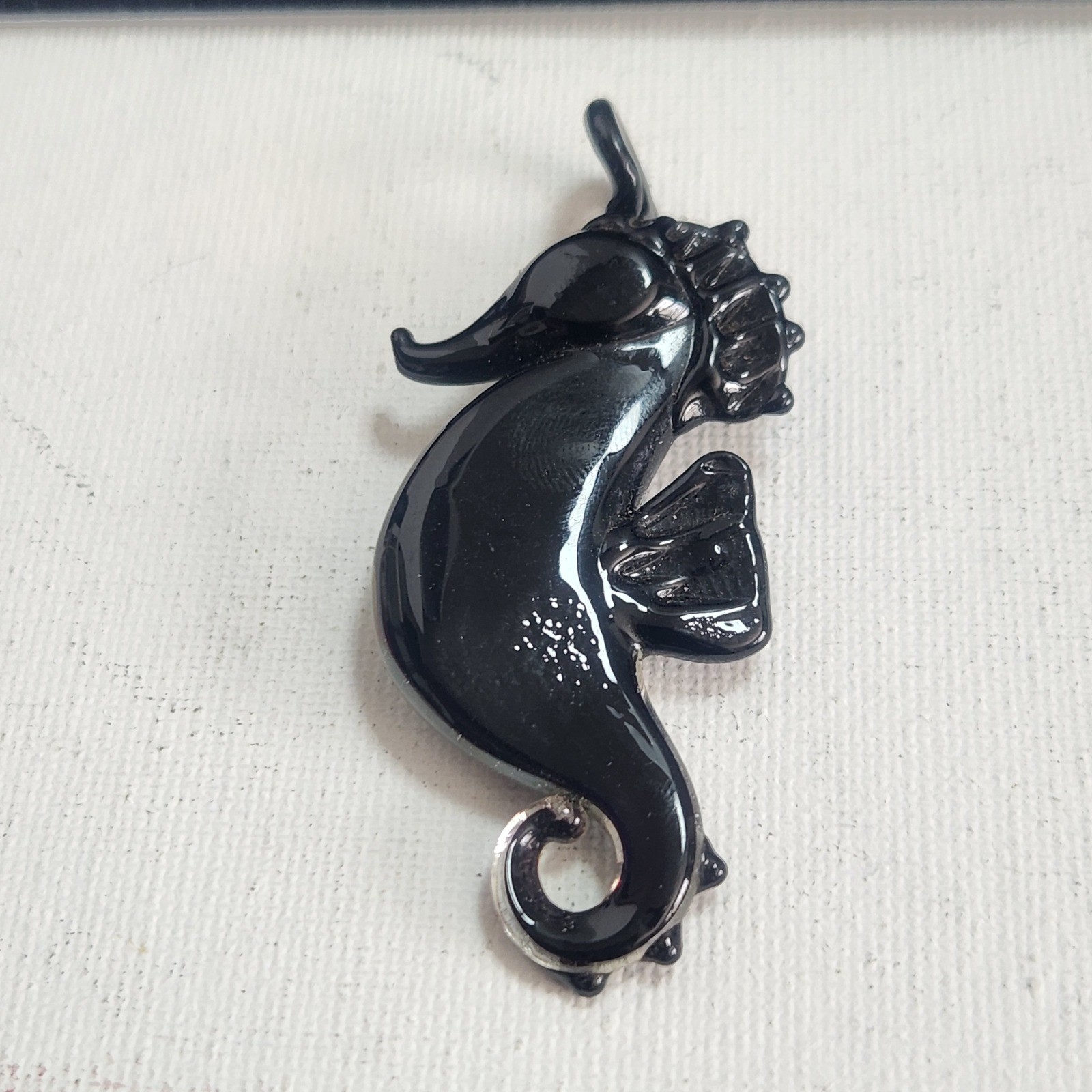Handblown Lampwork Glass Seahorse Pendant Black Multi Color Dichroic Art Glass