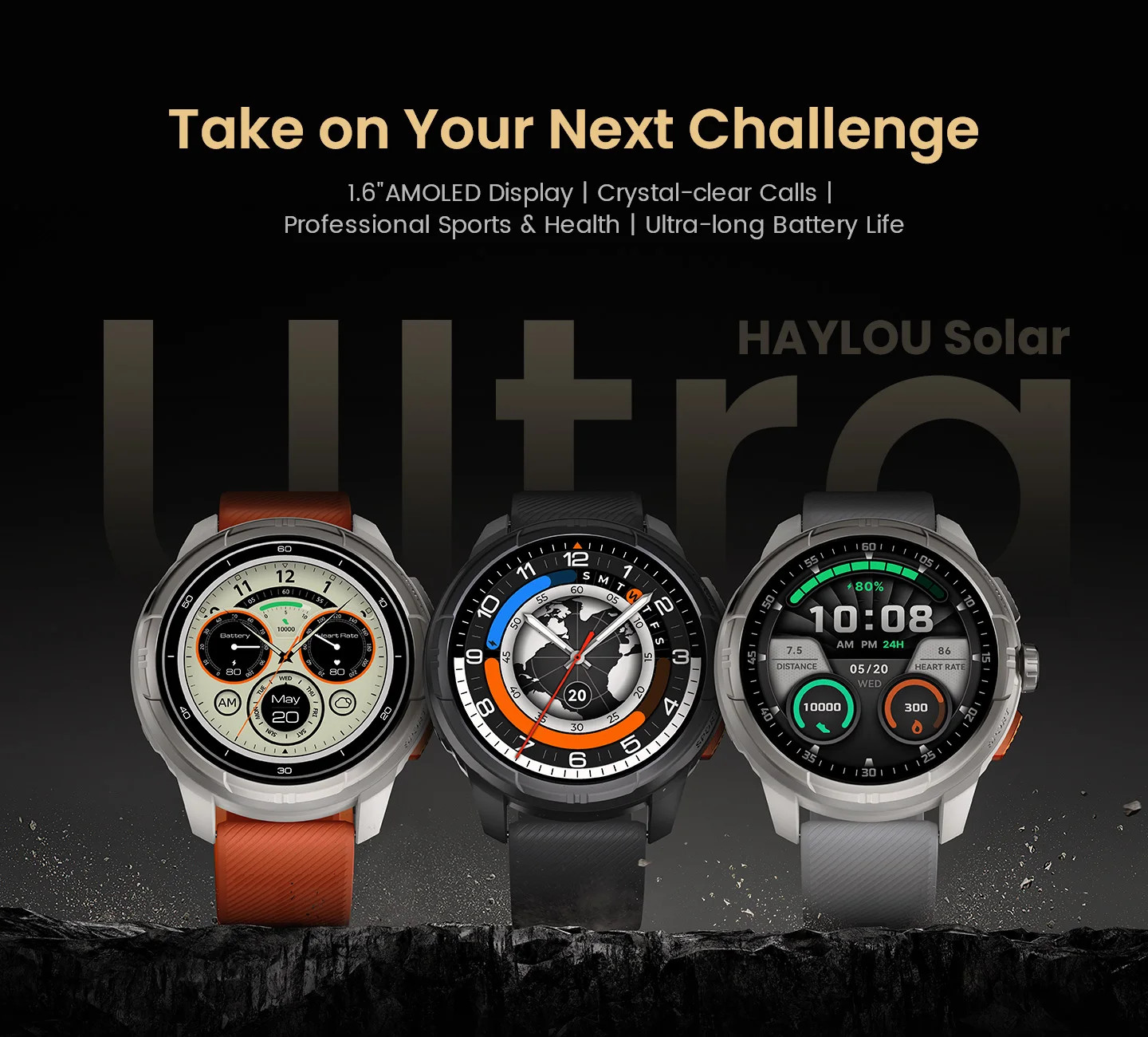 HAYLOU Solar Ultra GPS Smart Watch 1.6” AMOLED Display Rate Bluetooth Calls