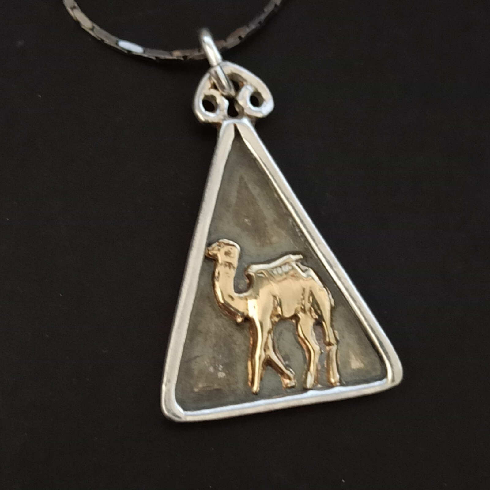Sterling Silver Camel Necklace Rolled Gold Accents Patina Men Women Israel Gift