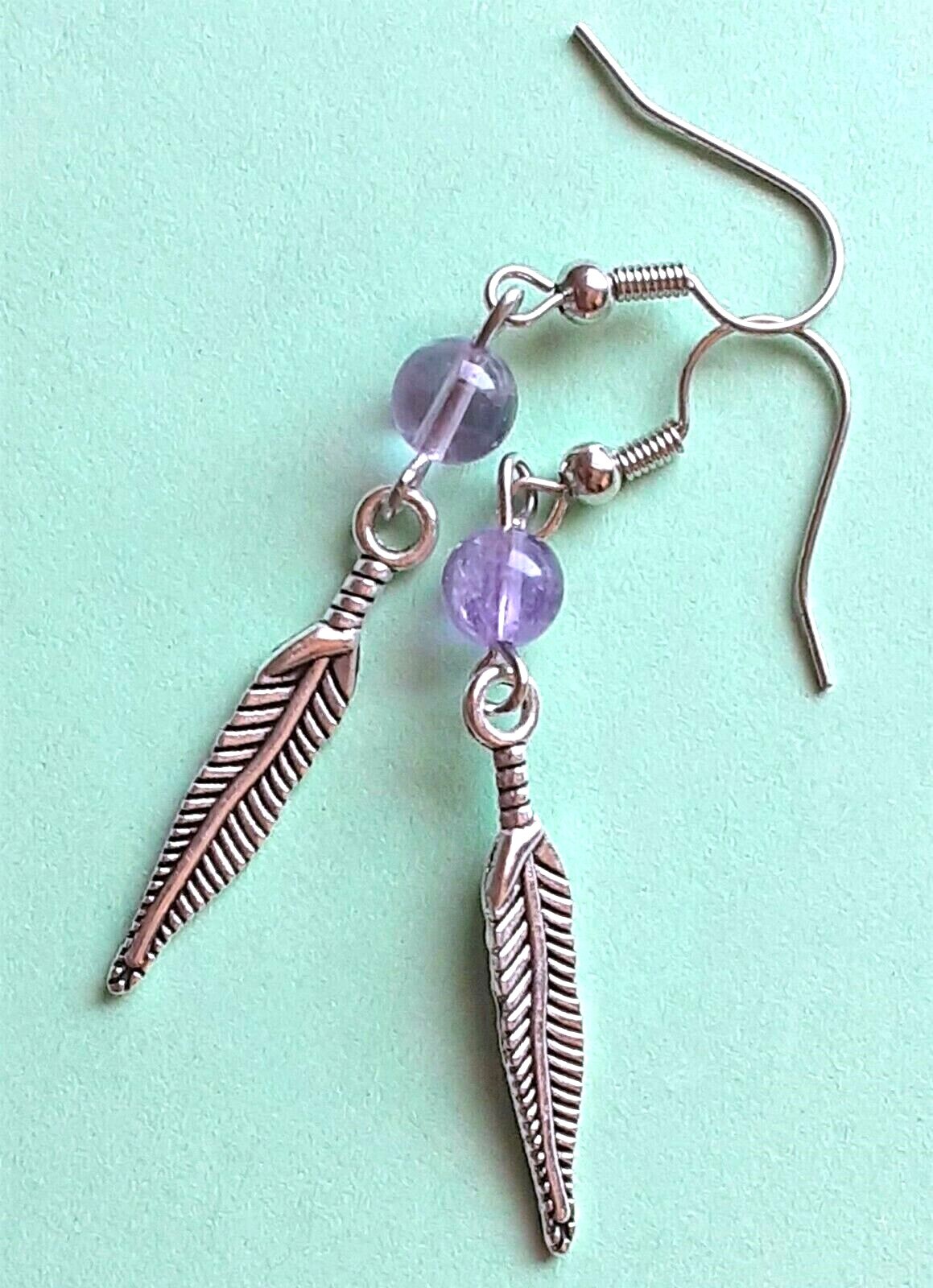GEMSTONE & Feather dangles fish hook handcrafted YOU CHOOSE XGE